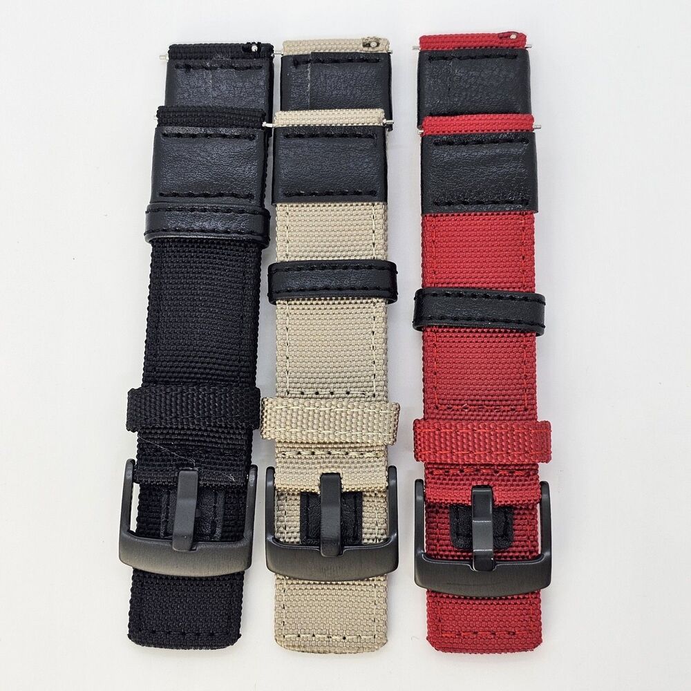 3X Men's 22MM Watch Premium Nylon Canvas Straps Black Tan Red Quick Release